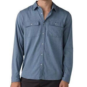 PrAna Shirt Men's Size ST Blue Gingham Garvan Button-up Vented Long Sleeve Shirt
